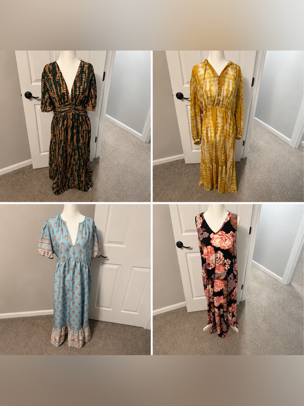 Mixed Lot of Women's Printed Dresses - Green, Mustard, Light Blue, Black Floral